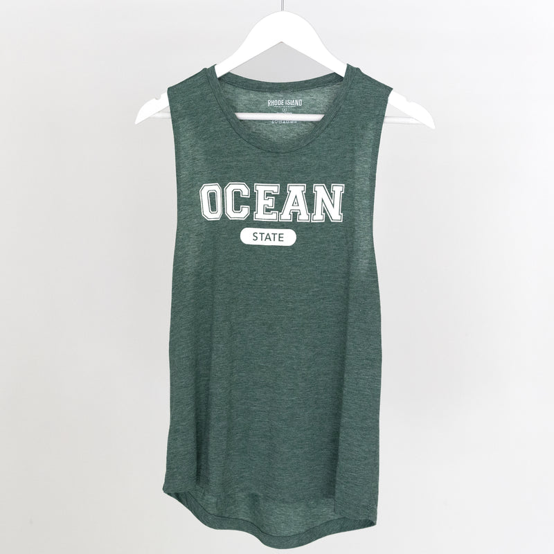 Ladies Ocean State Muscle Tank- Pine Green