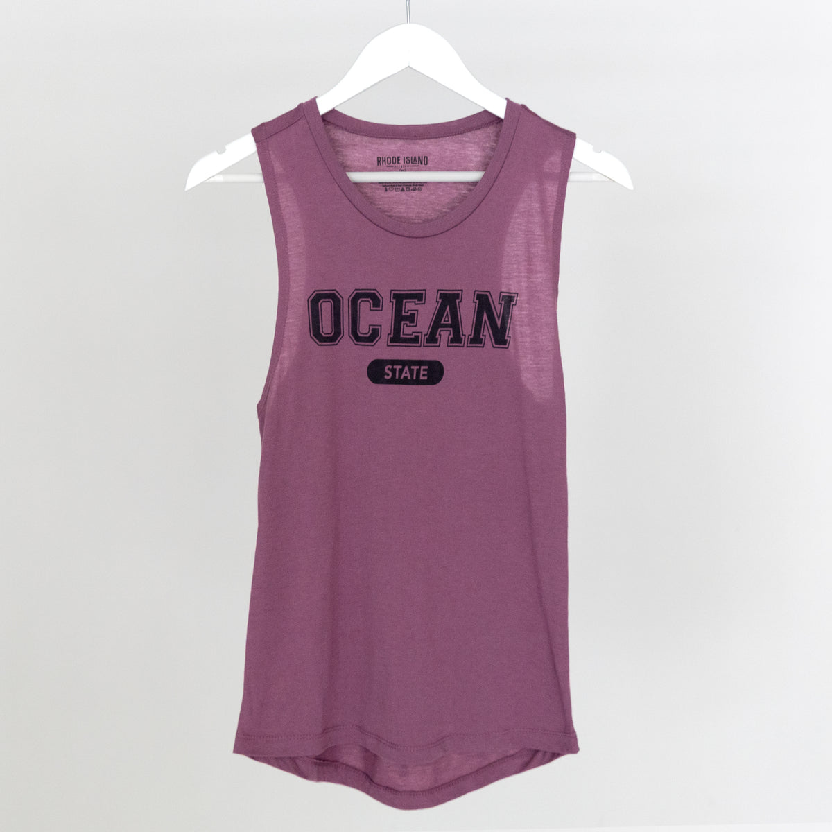 Ladies Ocean State Muscle Tank- Shiraz w/black print